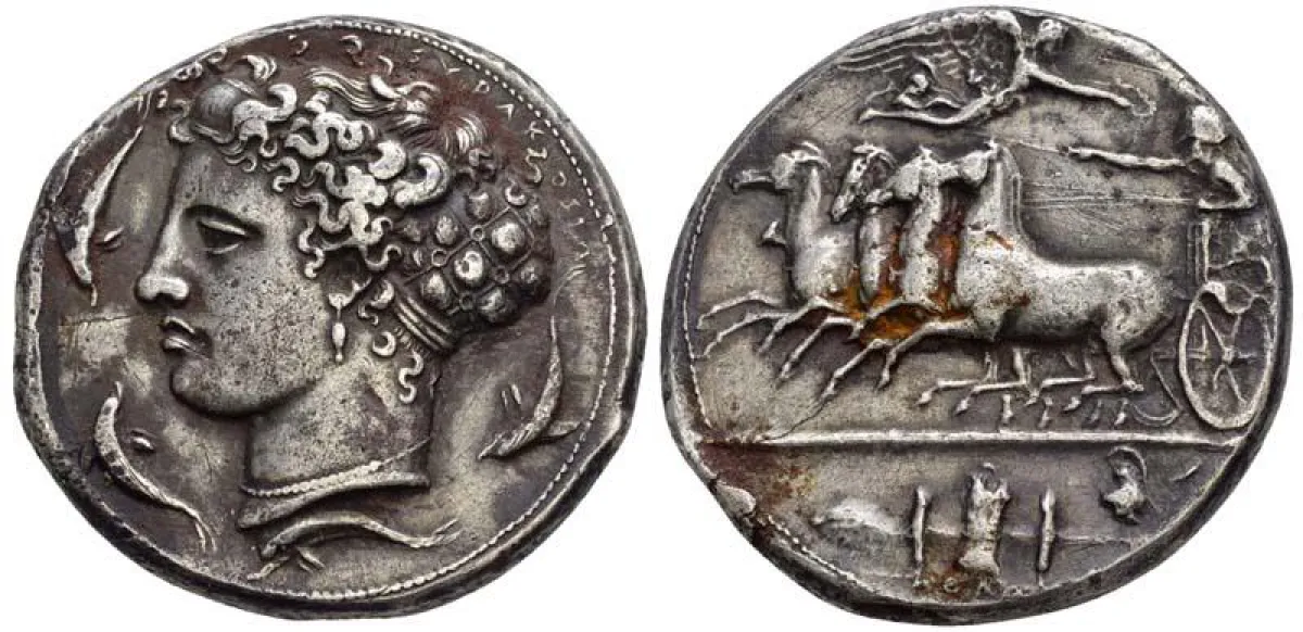 Syracus, Demokratie, 465–405 v.u.Z., AR Dekadrachme, 408/407 v.u.Z.,