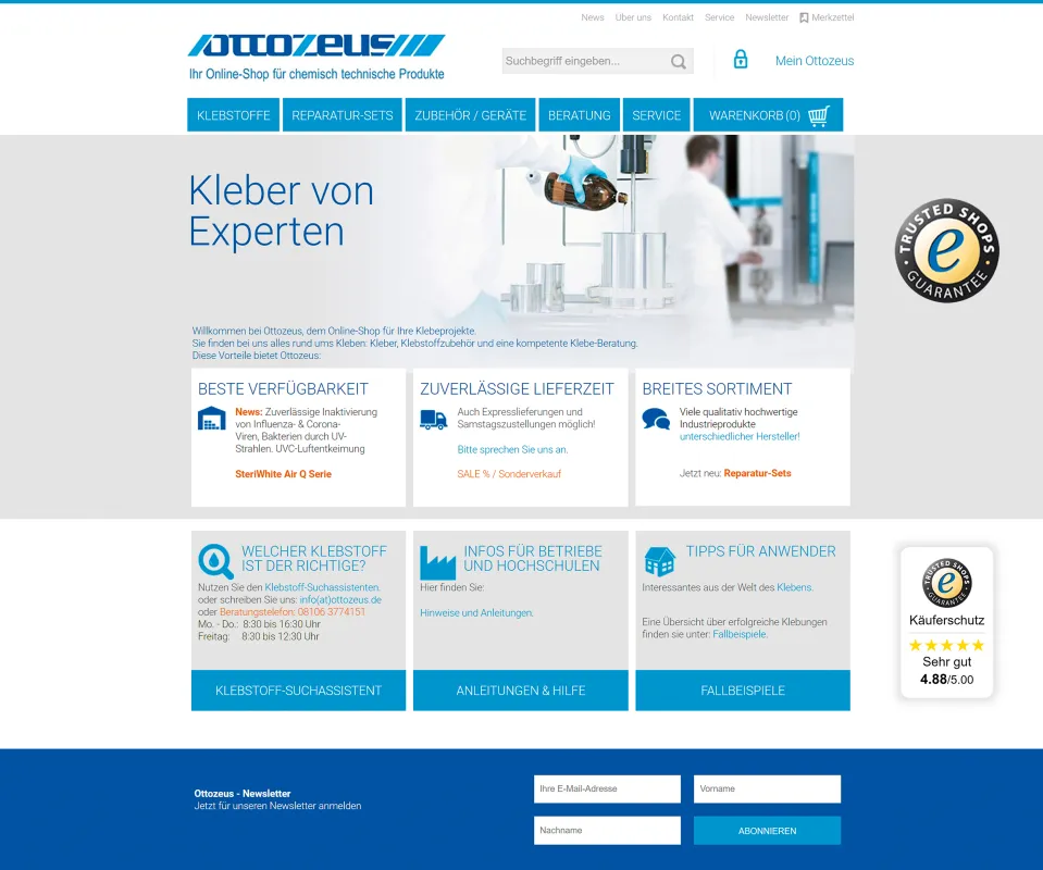 www.ottozeus.de – Der Online-Shop für Profi-Klebstoffe und Zubehör mit Mehrwert. (© RUDERER KLEBETECHNIK GmbH)