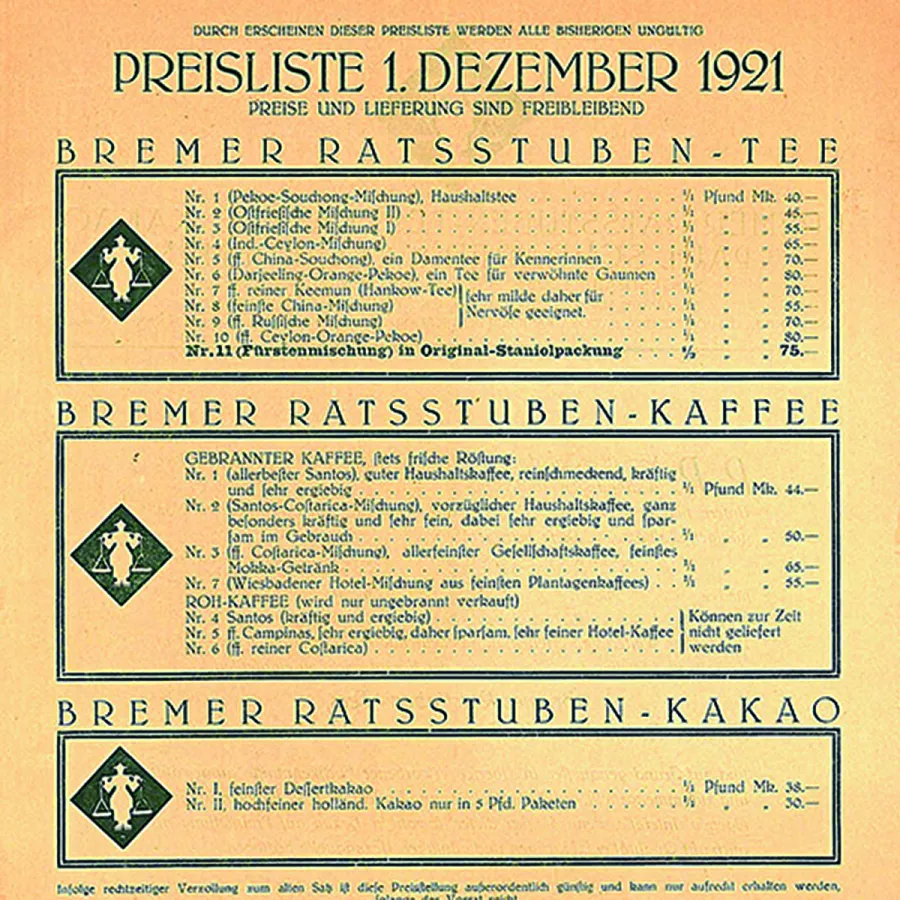 Erste schriftliche Preiseliste aus dem Jahr 1921 (© Die folgenden Bilder sind im Rahmen einer Presseveröffentlichung über die Paul Schrader GmbH & Co. K)