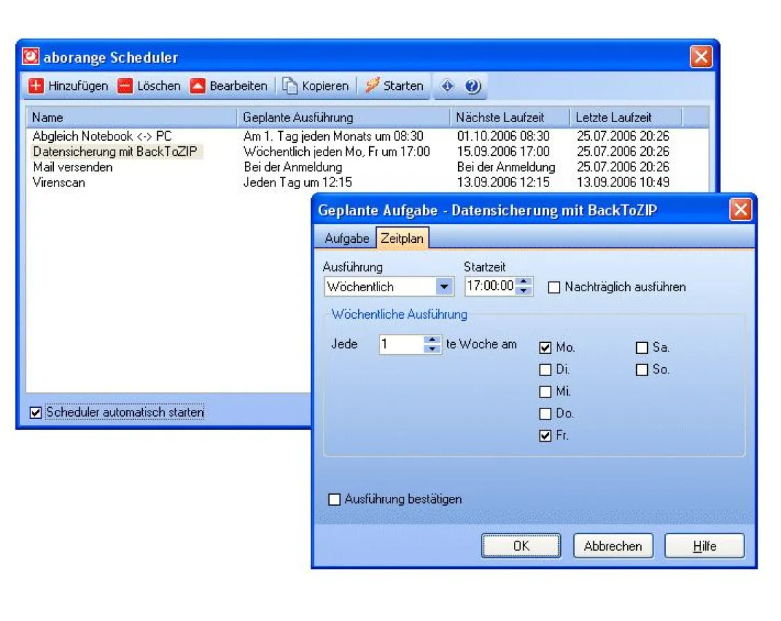 Aufgaben automatisiern mit aborange Scheduler