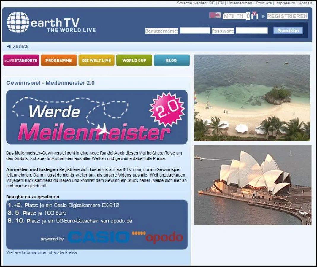 Meilenmeister-GEwinnspiel auf earthTV