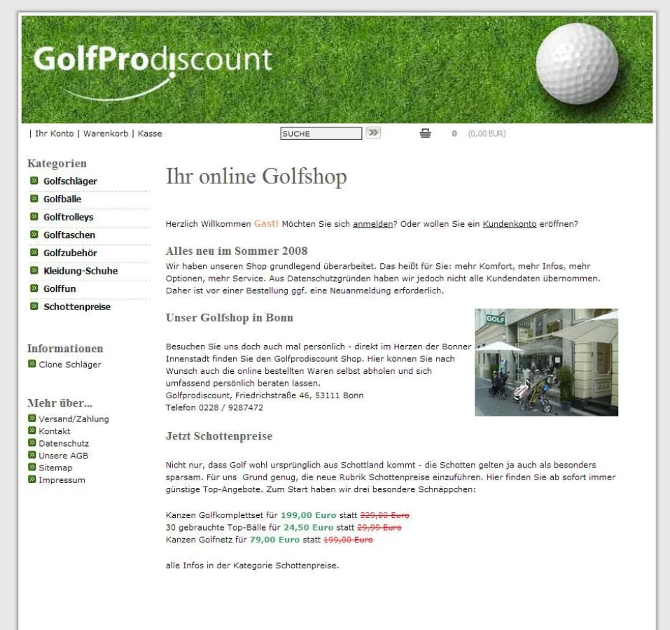 Leicht, aufgeräumt und gut strukturiert: golfprodiscount.de