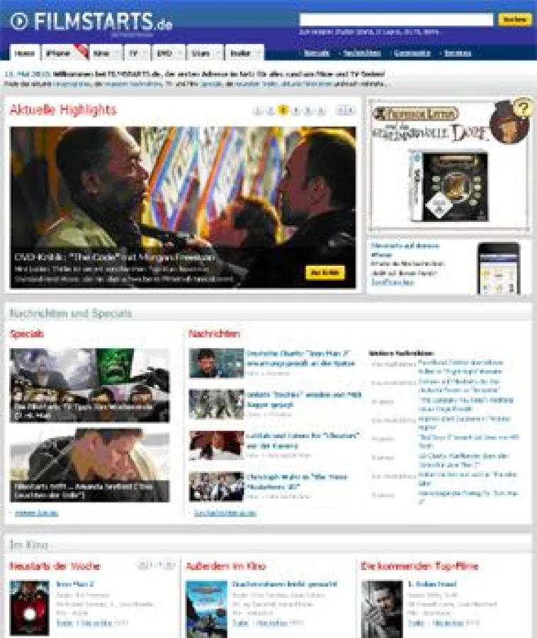 Mit dem iPhone ins nächste Kino: Das Online-Portal www.filmstarts.de bietet neben einem umfassenden Film- und Serien-Angebot kostenlose Applikationen für das iPhone und den iPod Touch.