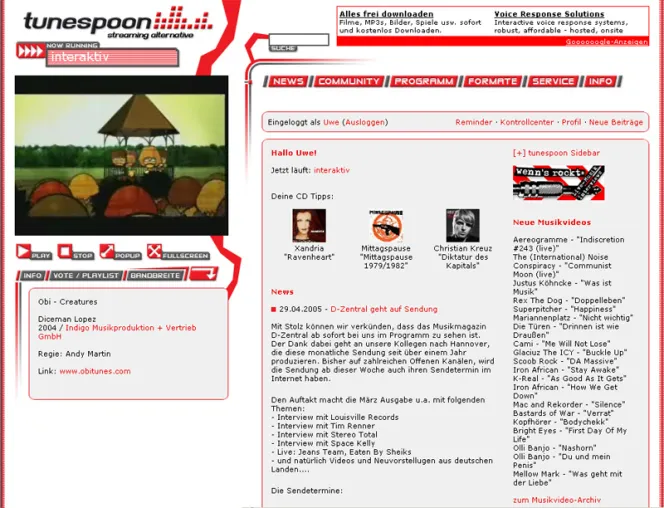 Bild: tunespoon.tv für Grimme Online Award 2005 nominiert