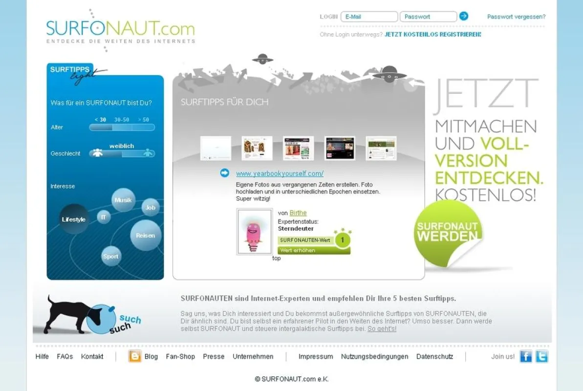 Neue Startseite SURFONAUT.com