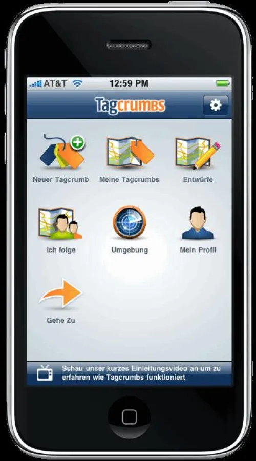 Der übersichtliche Startbildschirm der Tagcrumbs iPhone Applikation.