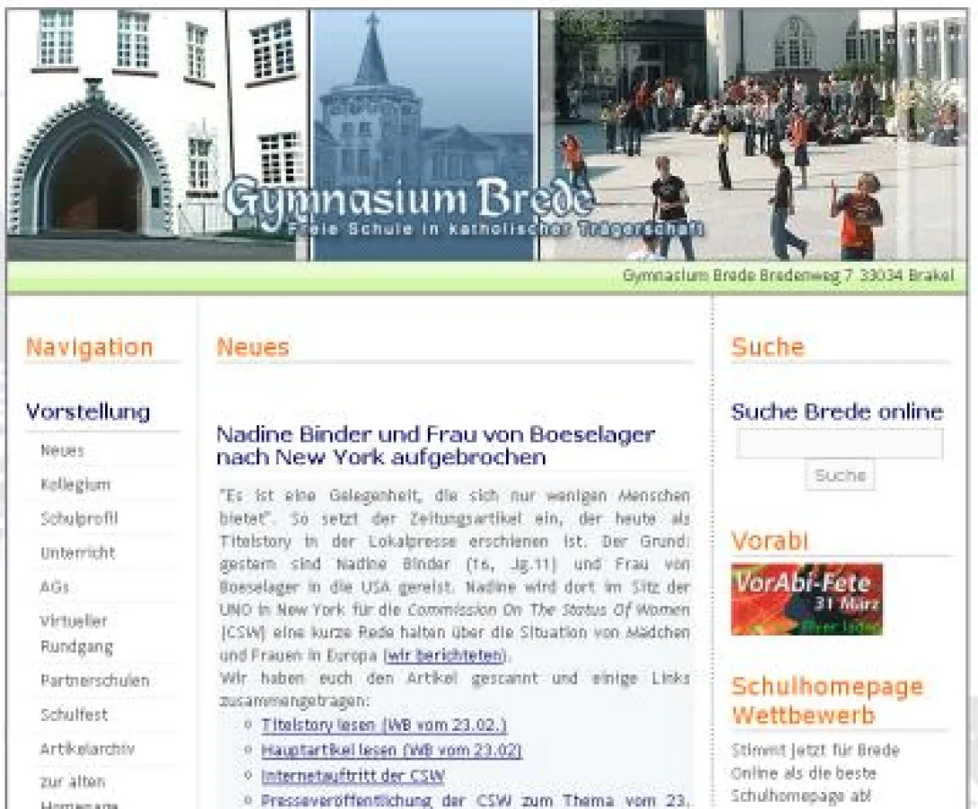 Gewinner des Schulhomepage AWARDs 2007: Die Schulhomepage des Gymnasium Brede