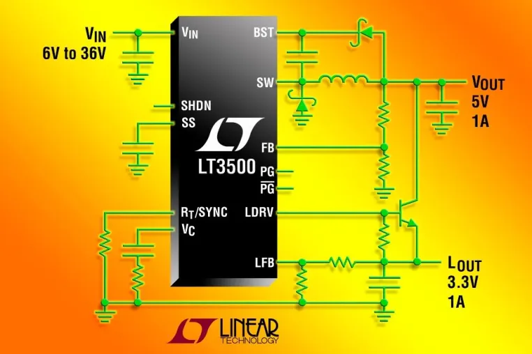 Bild: 36V/2A-(IOUT)-2,2MHz-DC/DC-Abwärtsregler mit integriertem Linear-Controller in 3mm x 3mm großem DFNGehäuse