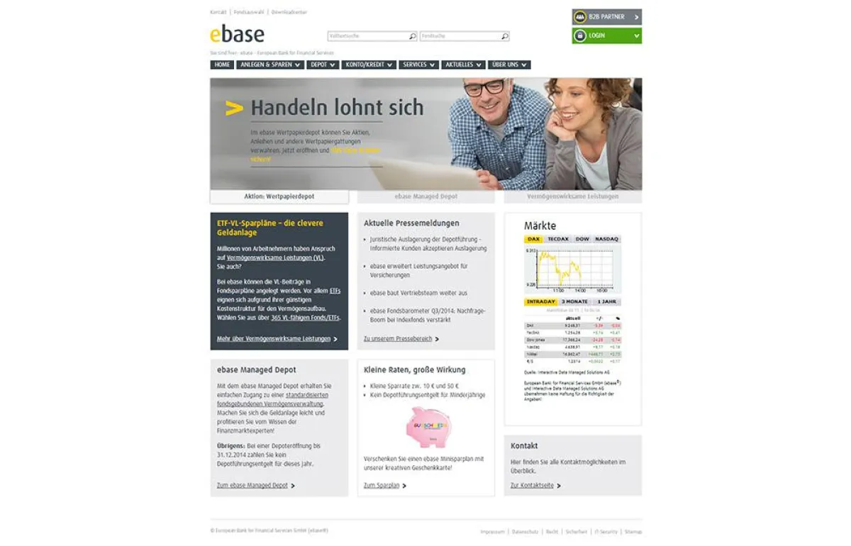 Die neuen Internetseiten der B2B Direktbank ebase