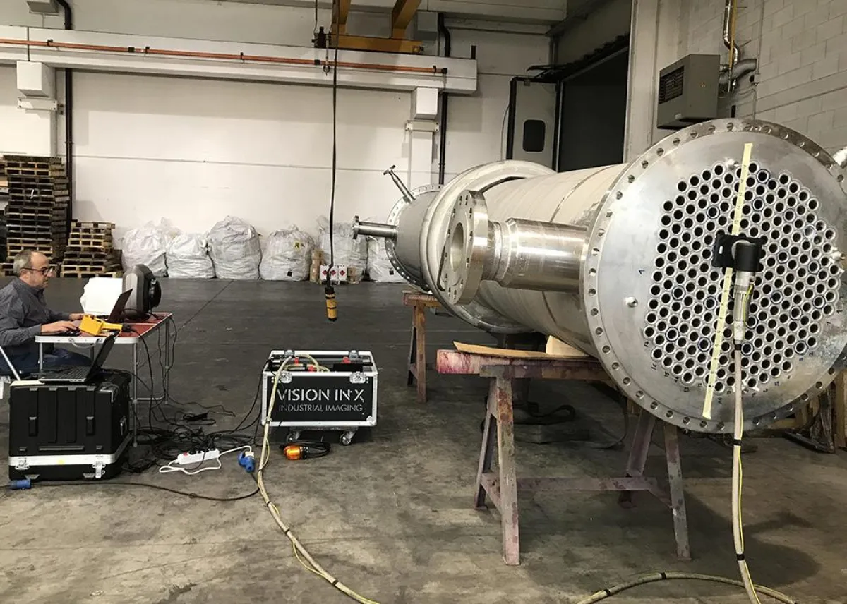 Röntgenprüfung eines Wärmetauschers mit dem Computer Radiographie Scanner HD-CR 35 NDT