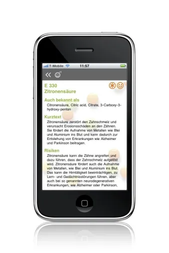 Bild: iEno - die deutschsprachige iPhone-App zur schnellen Info über Lebensmittelzusatzstoffe