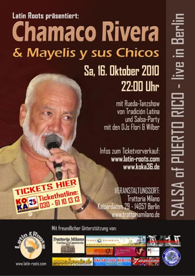 Veranstaltungsflyer für das Konzert von Chamaco Rivera am 16.10.2010