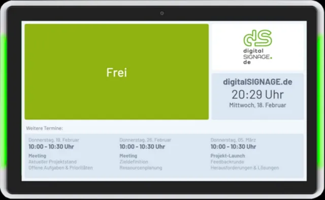 Bild: Digitales Türschild mit LED-Statusanzeige von digitalSIGNAGE.de 
