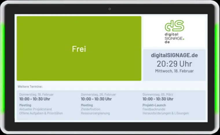 Digitales Türschild mit LED-Statusanzeige von digitalSIGNAGE.de Bild: Digitales Türschild mit LED-Statusanzeige von digitalSIGNAGE.de