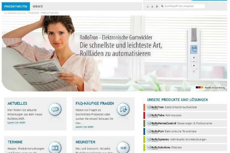Bild: RADEMACHER Homepage im neuen Gewand: Schnell, hilfreich, interessant