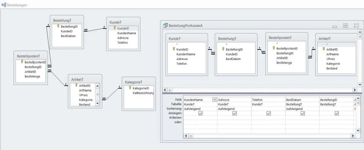 Abfrageentwurf und Tabellenbeziehungen in Access