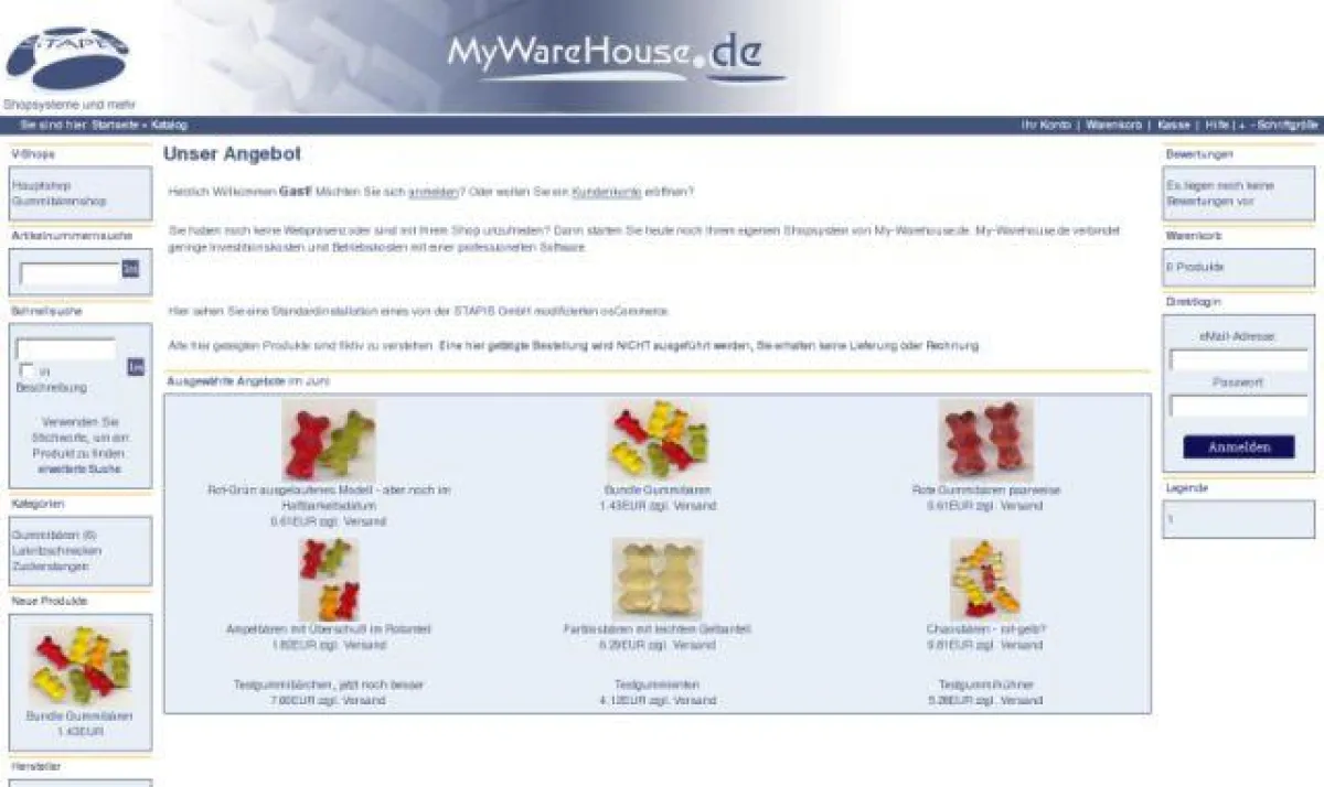 Screenshot des My-Warehouse Demoshop.