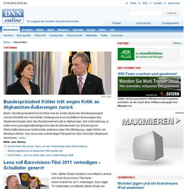 Internetauftritt von DNN Online