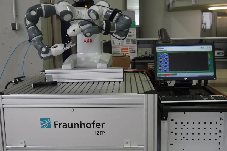 Fraunhofer IZFP auf der GIFA 2019: Robotergestütztes Sensorsystem zur Qualitätssicherung hybrider Bauteile Bild: Fraunhofer IZFP auf der GIFA 2019: Robotergestütztes Sensorsystem zur Qualitätssicherung hybrider Bauteile