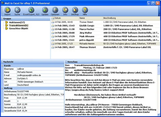 Bild: Mail to Excel for eBay 1.0: Auktionsdaten nach Excel übernehmen