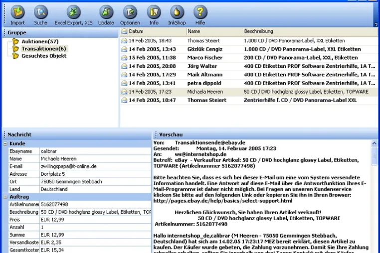 Bild: Mail to Excel for eBay 1.0: Auktionsdaten nach Excel übernehmen