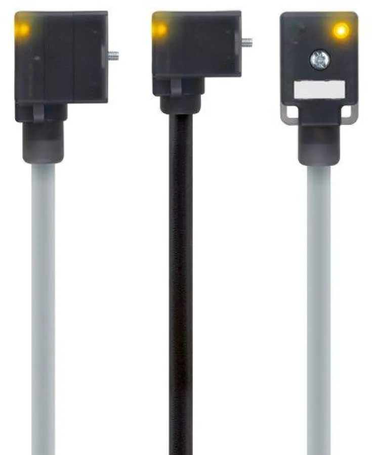 Durch die transluzente Umspritzung in grau-schwarz ist die LED-Anzeige rundum gut sichtbar (von links: Bauform A, C, B)