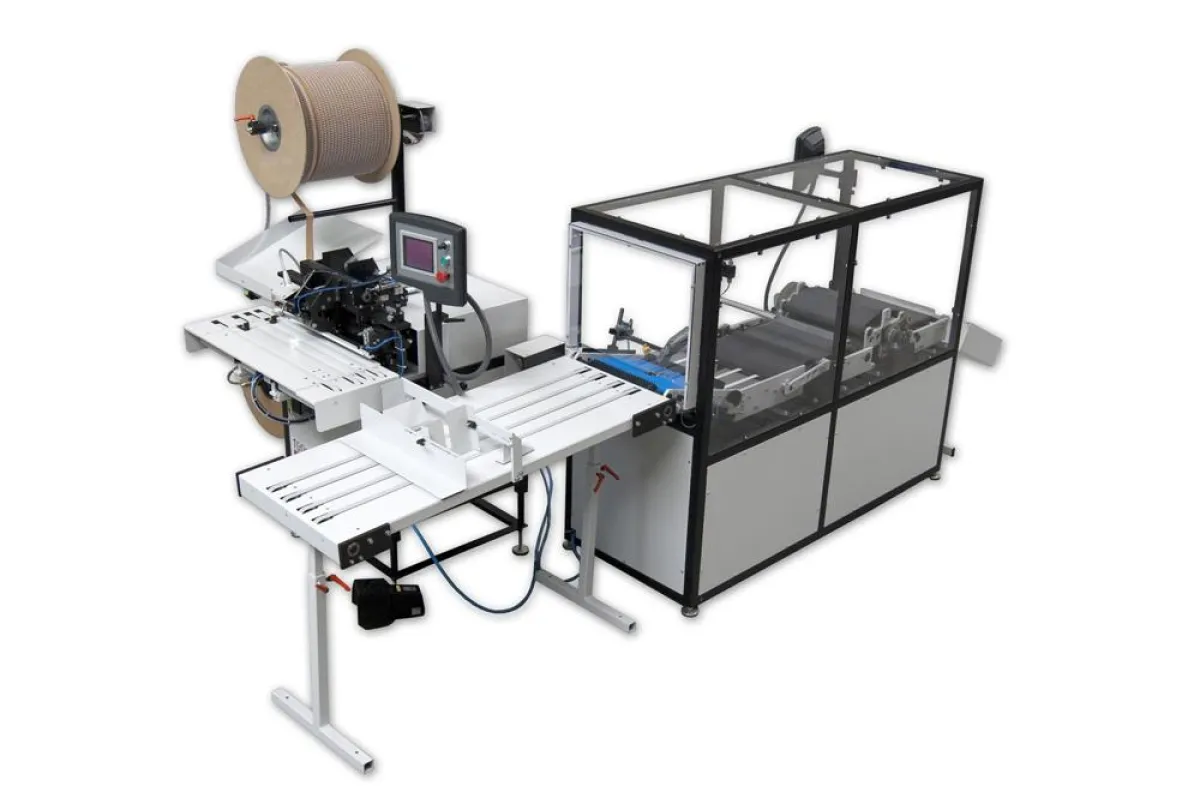 Automatische Bindemaschine für Drahtkammbindung: RENZ Autobind 500 HS mit Deckblattwender und Kreuzleger