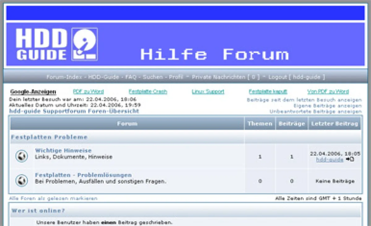 Auf hdd-guide.de gibt es jetzt ein betreutes Forum spiezell für Festplattenprobleme.