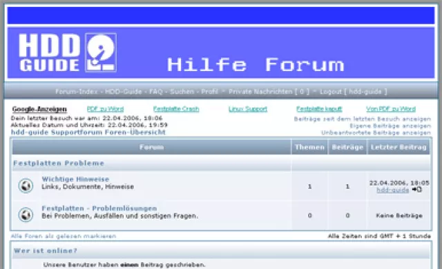 Bild: Informationen und Support bei Festplattenproblemen