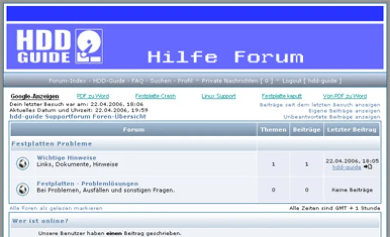 Bild: Informationen und Support bei Festplattenproblemen