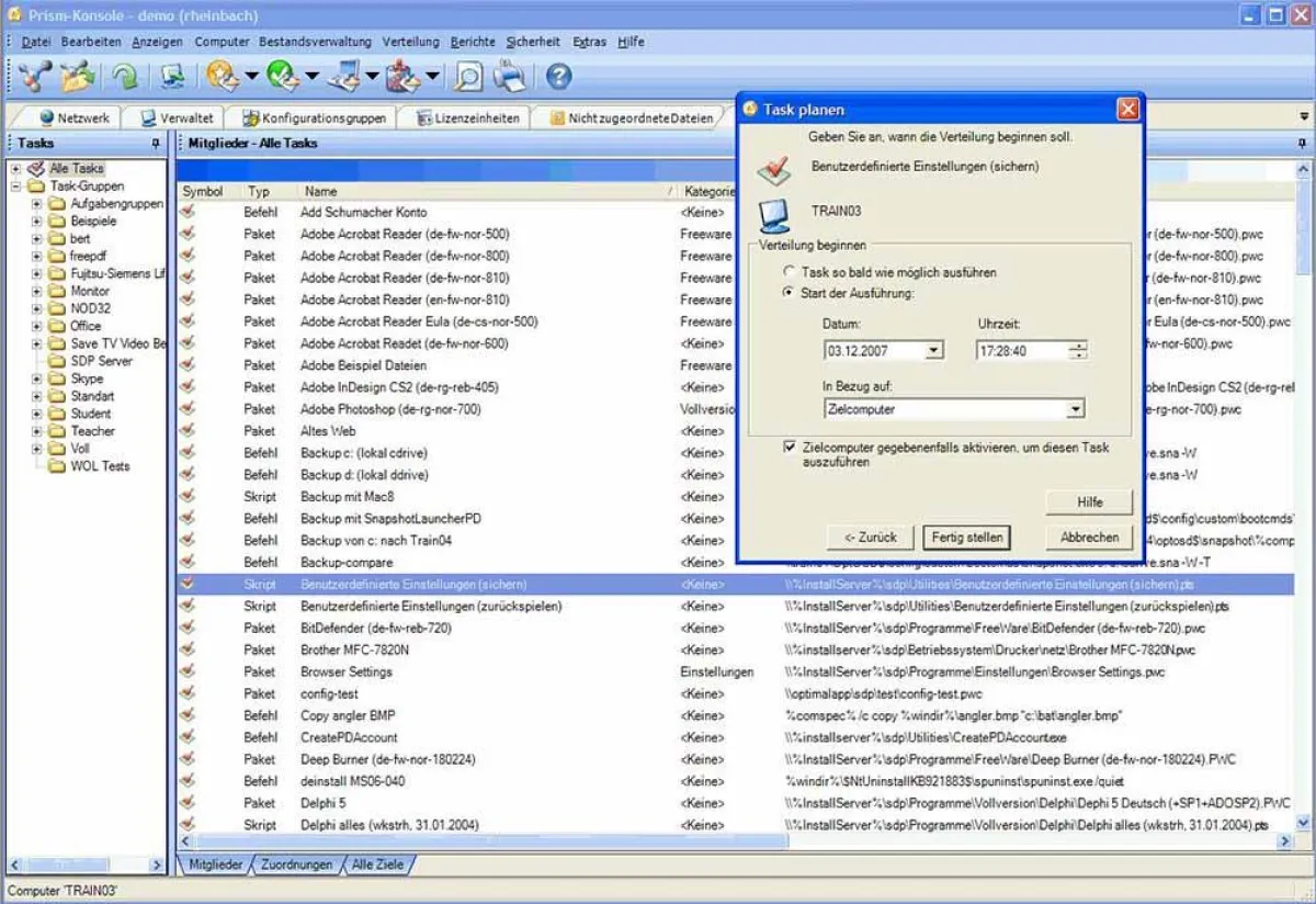 Auf der Konsole des Prism Personal Backup werden die Regeln definiert, nach denen Benutzereinstellunge n gesichert werden.