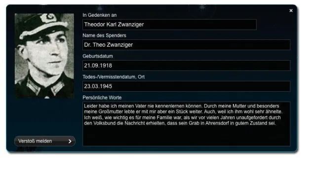 Bild: Volksbund: Theo Zwanziger spendet ein „Licht der Ewigkeit“ für seinen gefallenen Vater im Internet