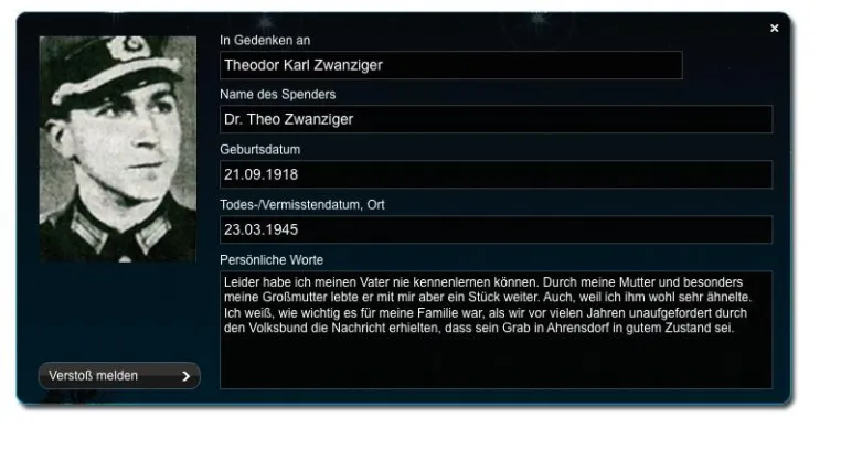 Bild: Volksbund: Theo Zwanziger spendet ein „Licht der Ewigkeit“ für seinen gefallenen Vater im Internet