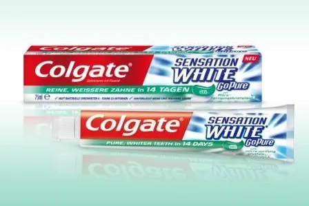 Bild: Colgate Sensation White GoPure Zahncreme Gel entfernt Toxine für reine, weißere Zähne in nur 14 Tagen