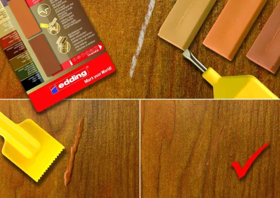 Bild: Nimmt Stöckelschuhen den Schrecken - Das neue edding Holzboden-Reparaturwachs-Set