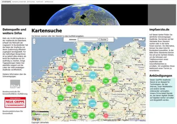 Einfache Schweinegrippe-Impfarzt-Suche im Internet Bild: Einfache Schweinegrippe-Impfarzt-Suche im Internet