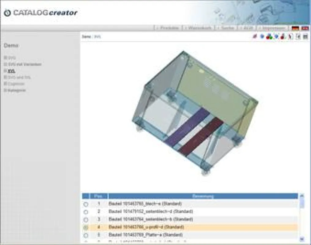 Ein besonderes Highlight der Version 5.2 des CATALOGcreator ist die userfreundliche Darstellung der 3D-Modelle als Transparenzen. So lassen sich benötigte Ersatzteile schnell und zuverlässig lokalisie
