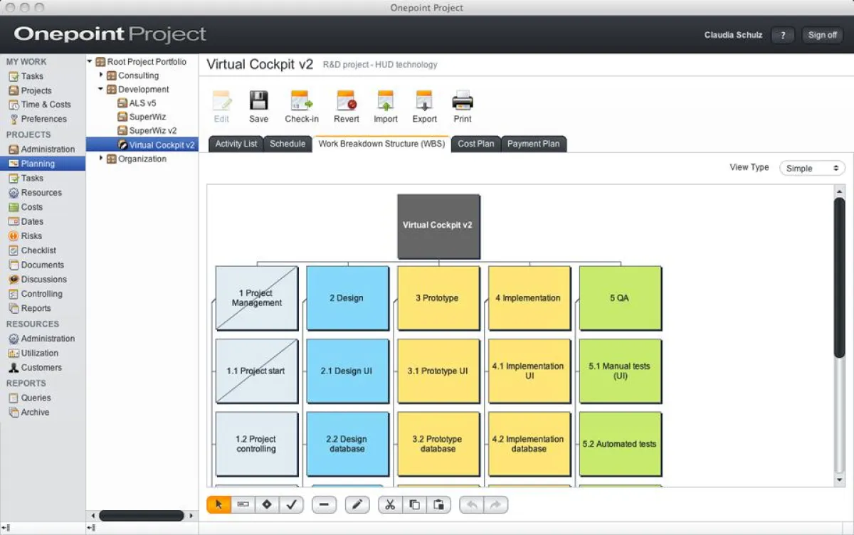 Ein Highlight von Onepoint Project On Demand ist der interaktive Projektstrukturplan (WBS)
