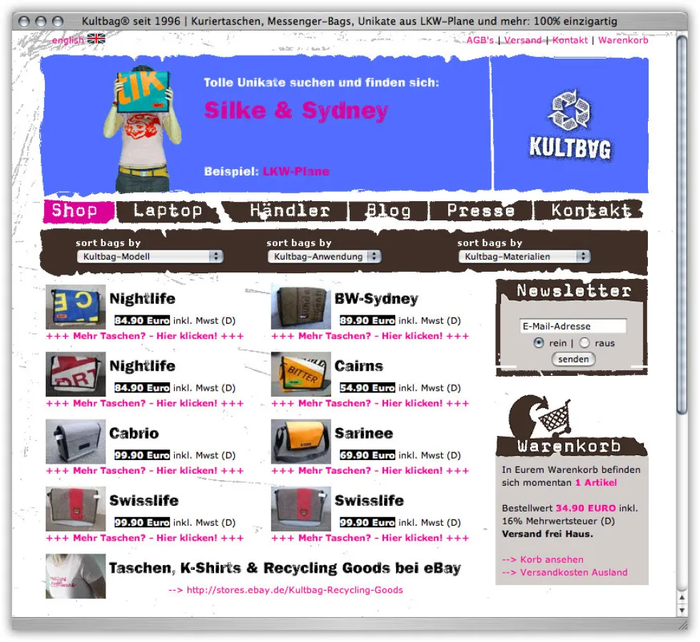 Screenshot neuer Webshop