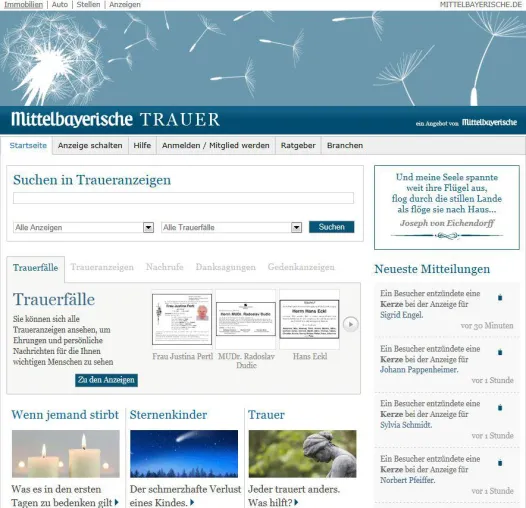 Mittelbayerischer Verlag geht mit neuem Trauerportal online Bild: Mittelbayerischer Verlag geht mit neuem Trauerportal online