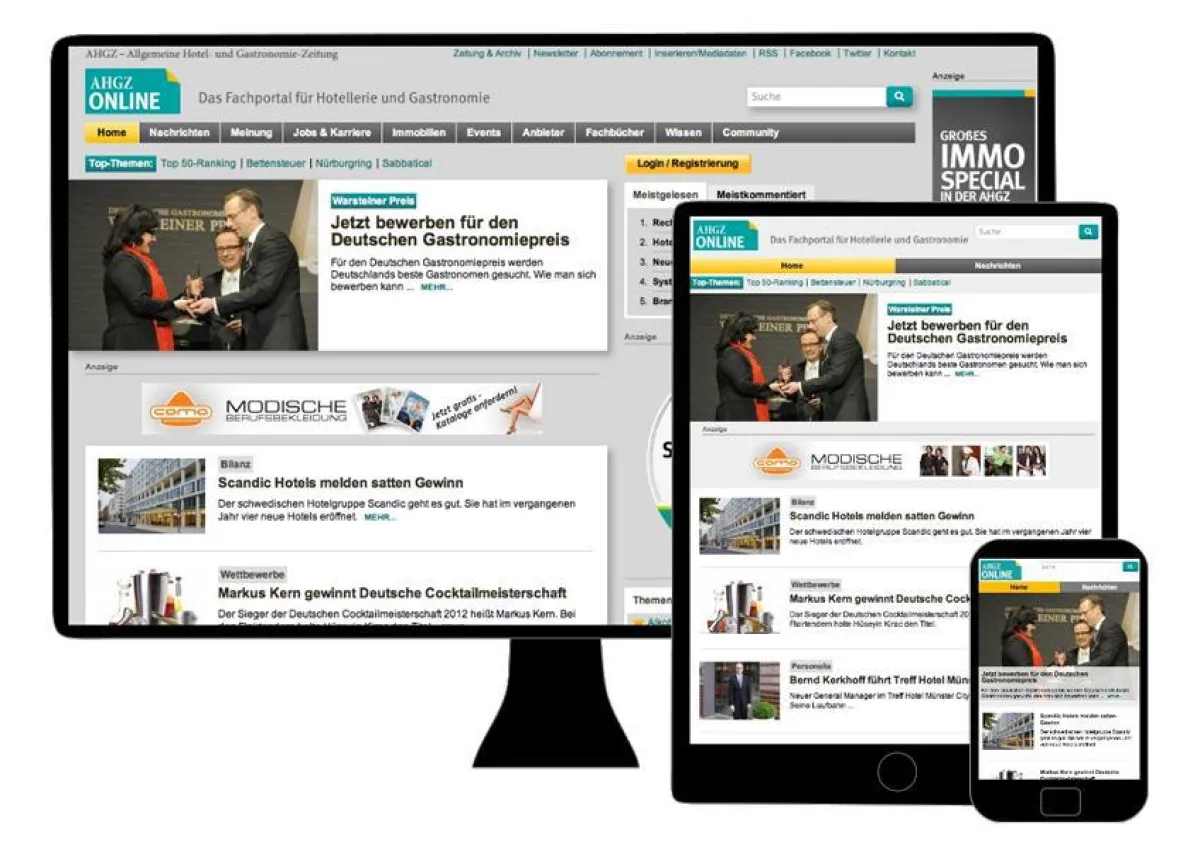 Die AHGZ-Website auf unterschiedlichen Displaygrößen.