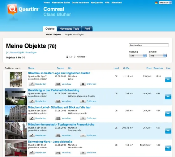 Bild: Immobilien mit Questim auf der eigenen Homepage veröffentlichen