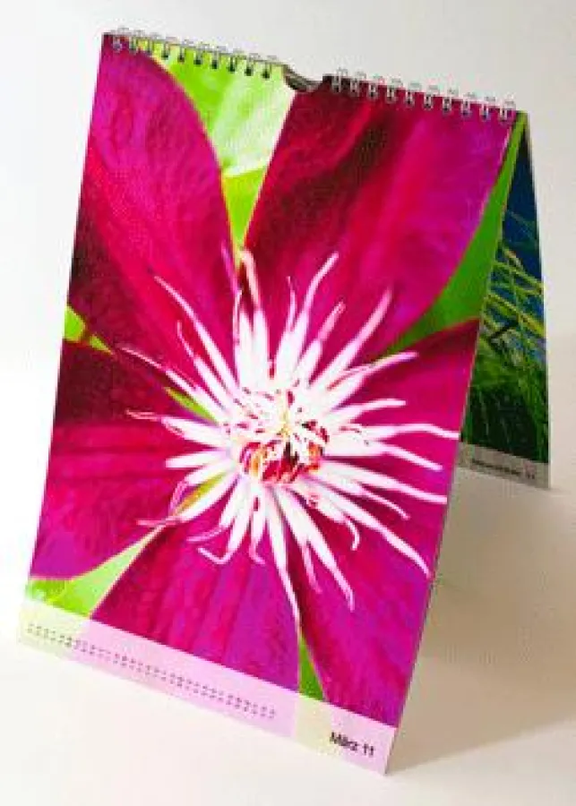 Eine einzigartige Farbwirkung erzielen Kalender aus echtem Fotopapier. Es kann der komplette sRGB-Farbraum dargestellt werden.