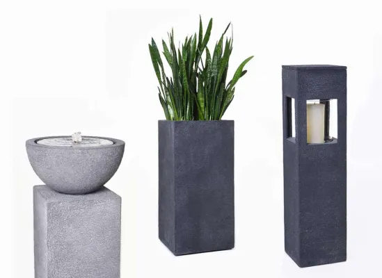Bild: Wie Stein und doch viel leichter: Neue Pflanzkübel, Brunnenschalen und Windlichter