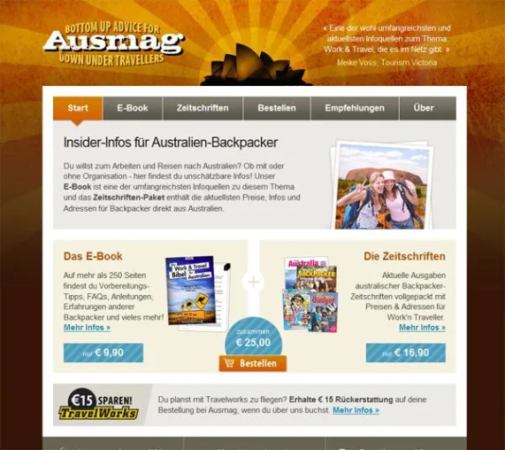 Bild: Australien Work & Travel Portal Ausmag.de runderneuert - bietet 250-seitiges E-Book