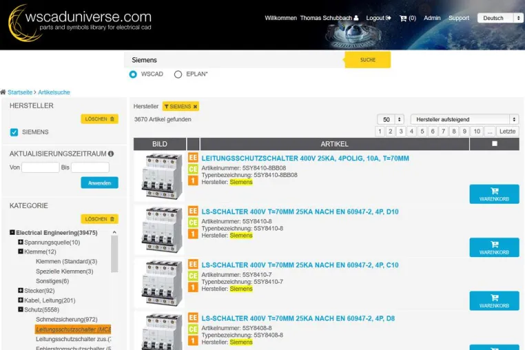 Bild: E-CAD-Portal wscaduniverse.com jetzt mit aktuellen Artikeldaten von Siemens