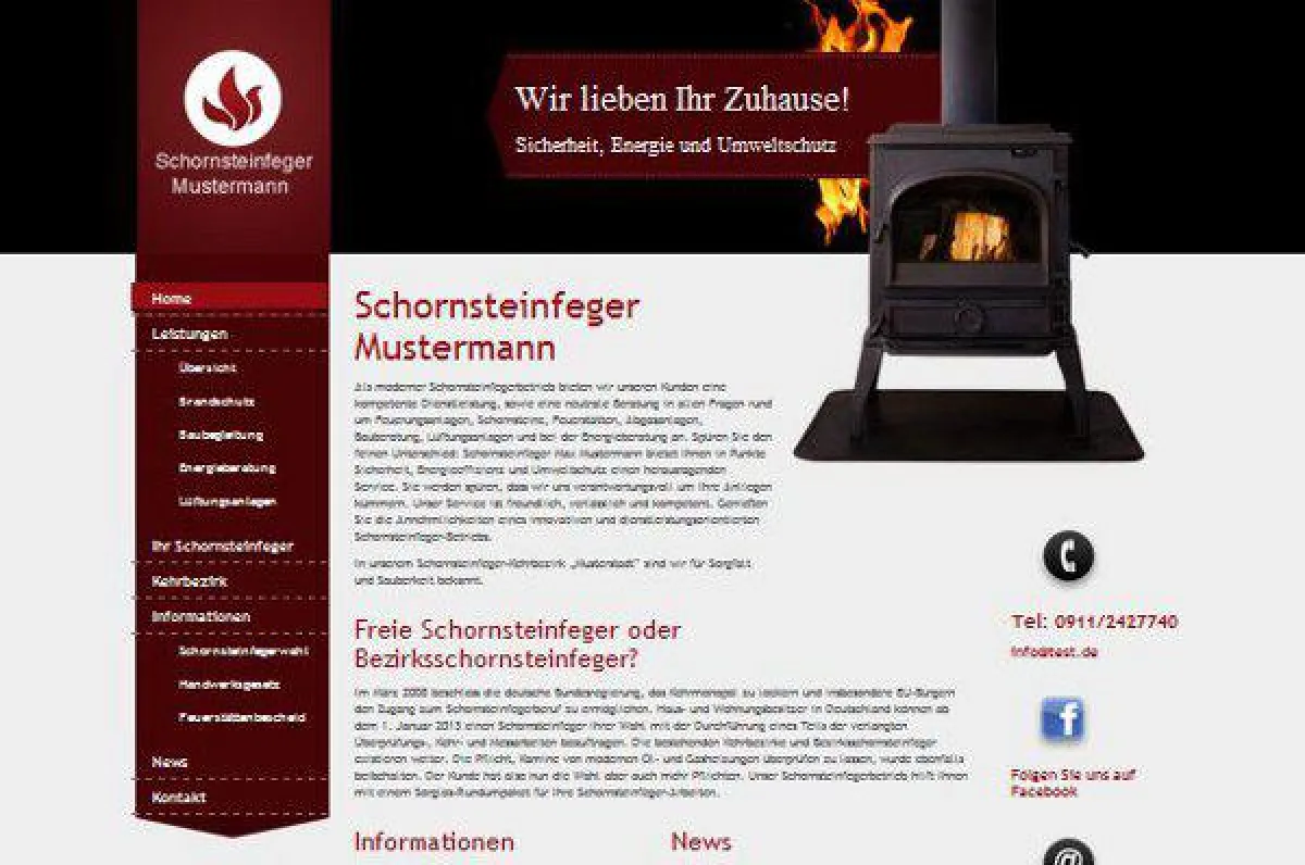 Schornsteinfeger Werbung mit eigener Homepage