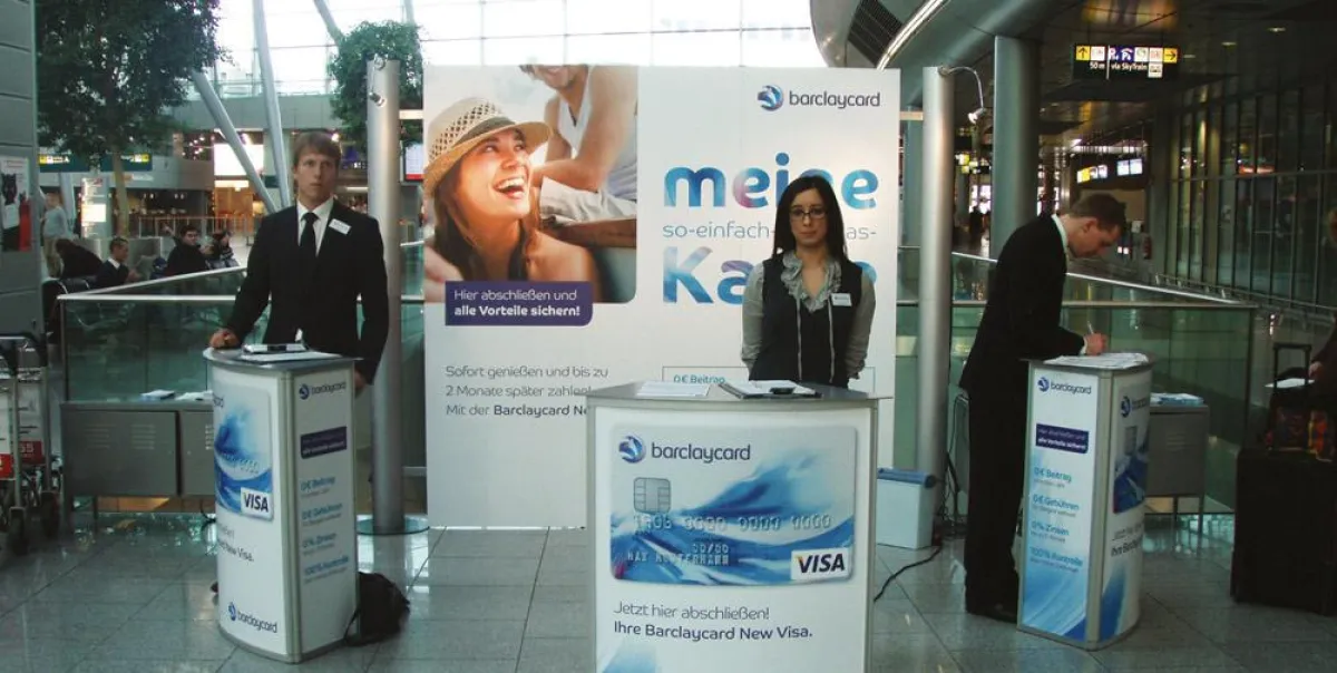 Der Barclaycard Stand von WEIDE Displays mit Brandschutzklasse A