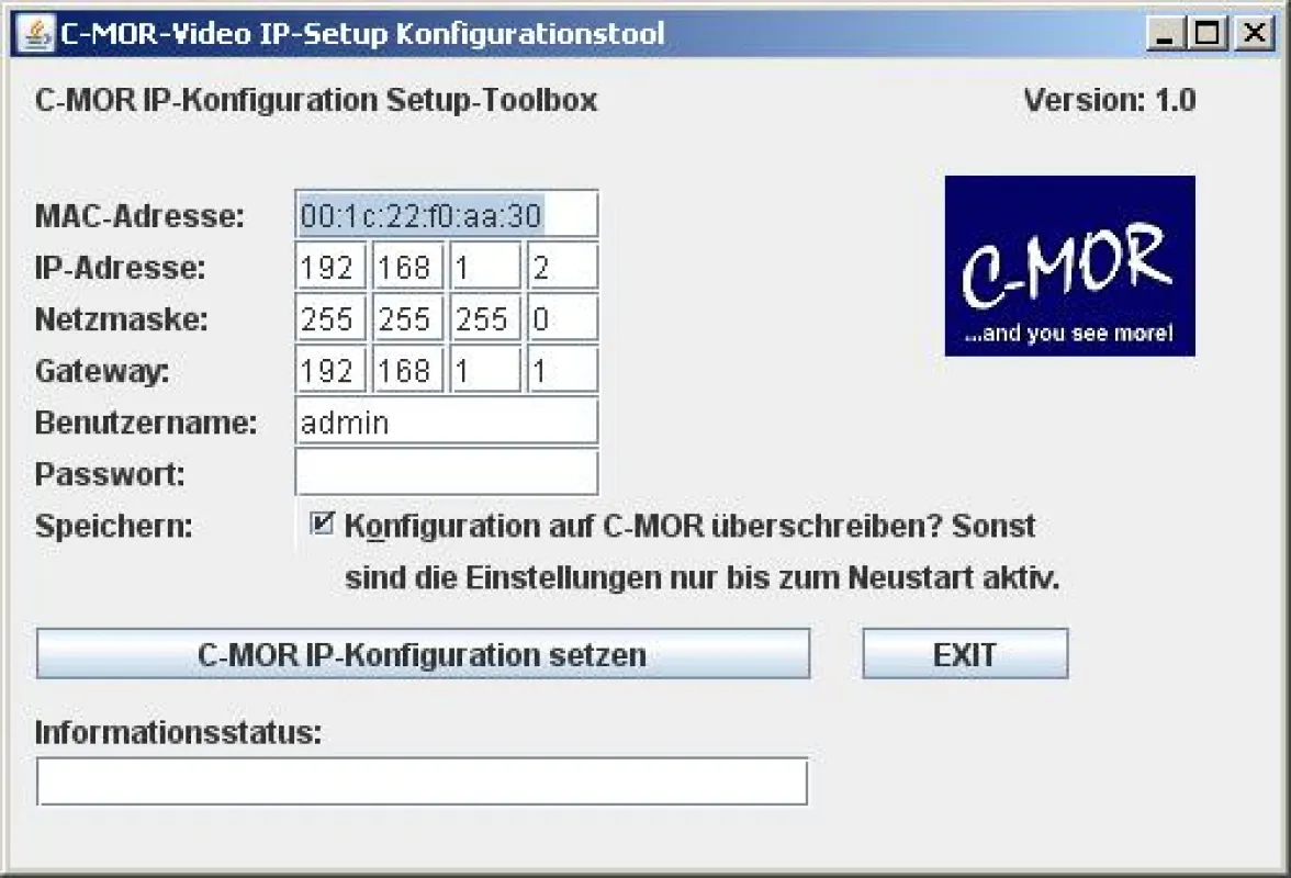 Oberfläche der Software