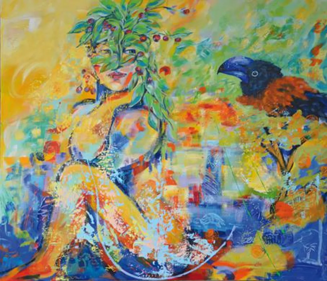 »The bird of Madagascar«, Unikat auf Leinwand, 150 x 130 cm
